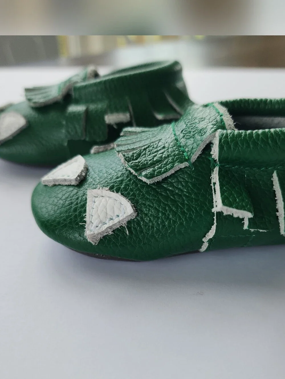 Itzy Ritzy Dino Moccasins Green Leather Baby Shoes 0-6 Months